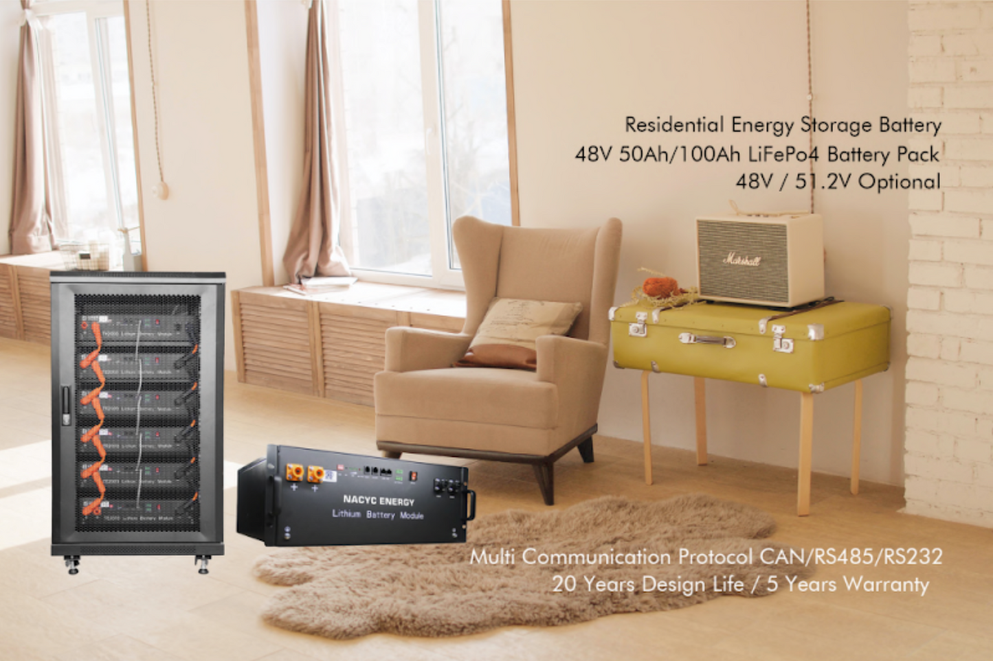 48V Lithium Ion Battery – Rack-mounted 100Ah, 48V, 4.8kWh